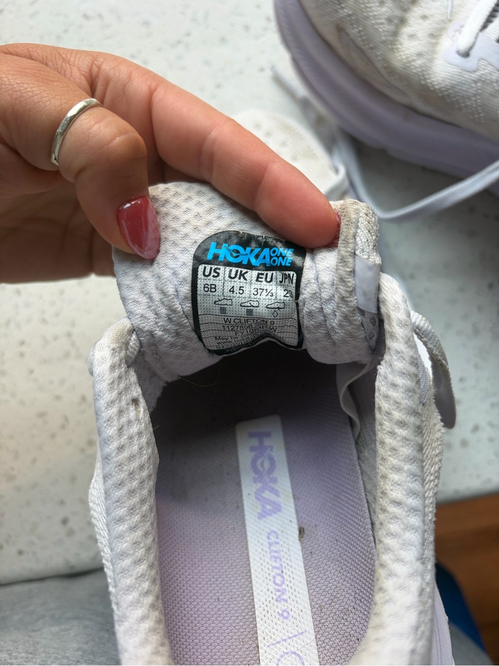 Hoka White and Light Gray Cushioned Running Sneakers - Picture 10 of 10